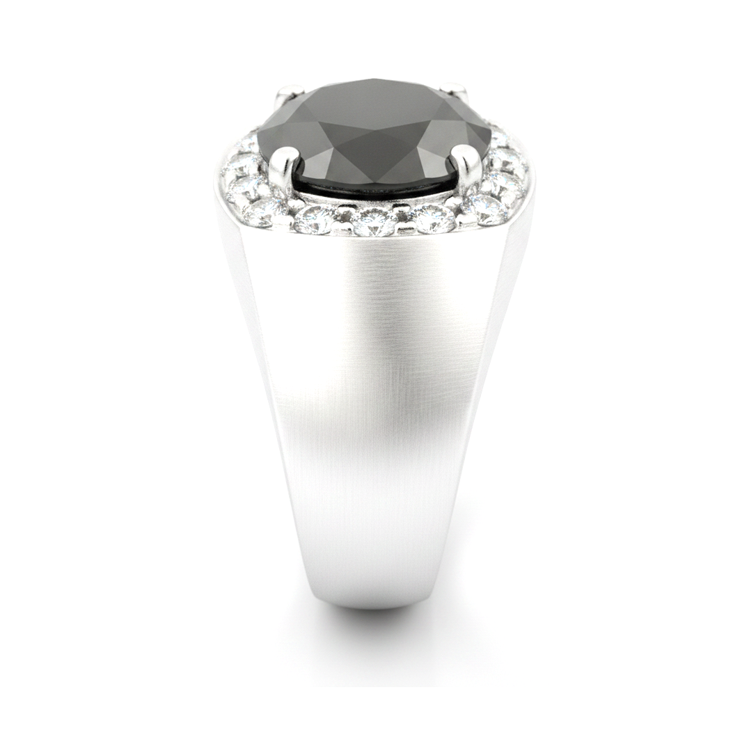 Ehering mit schwarzem Diamant 6,75 Karat natürlicher runder Halo 14 Karat Weißgold
