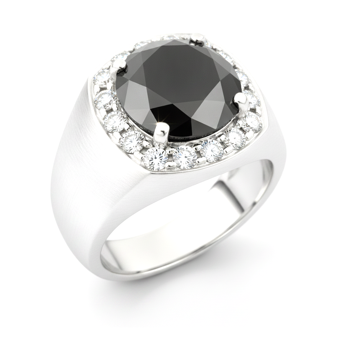 Ehering mit schwarzem Diamant 6,75 Karat natürlicher runder Halo 14 Karat Weißgold