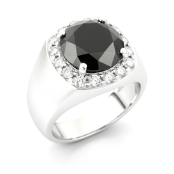 Ehering mit schwarzem Diamant 6,75 Karat natürlicher runder Halo 14 Karat Weißgold
