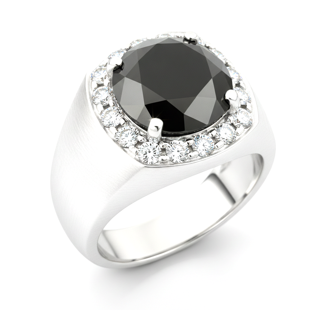 Ehering mit schwarzem Diamant 6,75 Karat natürlicher runder Halo 14 Karat Weißgold