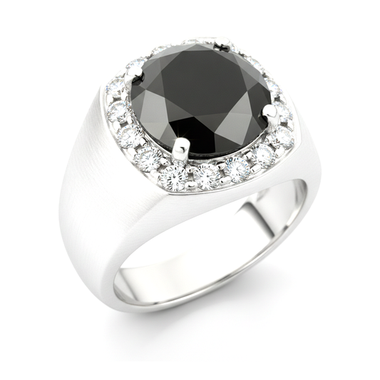 Ehering mit schwarzem Diamant 6,75 Karat natürlicher runder Halo 14 Karat Weißgold