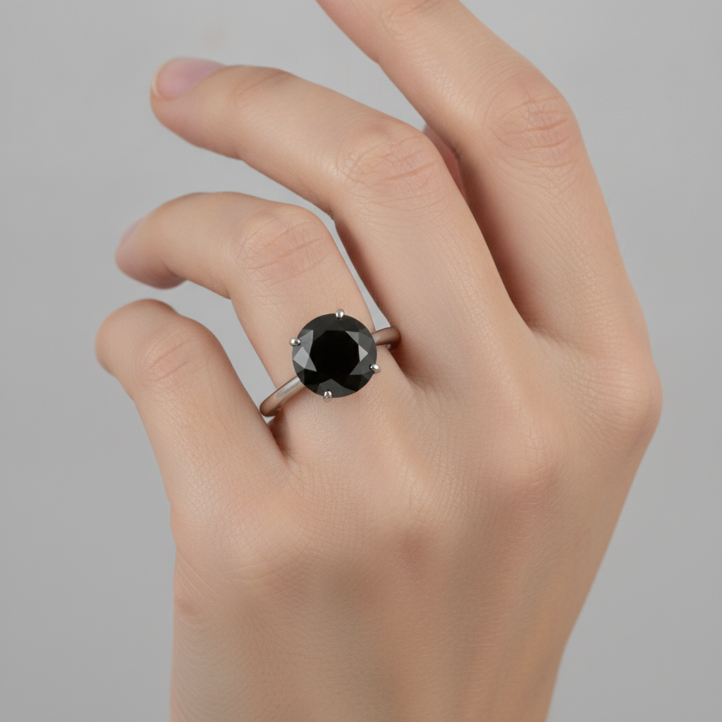 Ehering mit echtem schwarzem Diamant, 5 Karat, runder Solitär, 14 Karat Weißgold