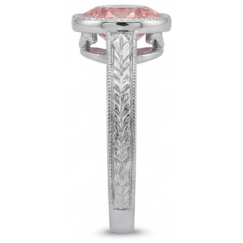 Padparadscha-Ring, 4 Karat, im Labor gezüchtet, runder Saphir, Lünette, Solitär, 14 Karat Weißgold