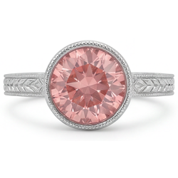 Padparadscha-Ring, 4 Karat, im Labor gezüchtet, runder Saphir, Lünette, Solitär, 14 Karat Weißgold