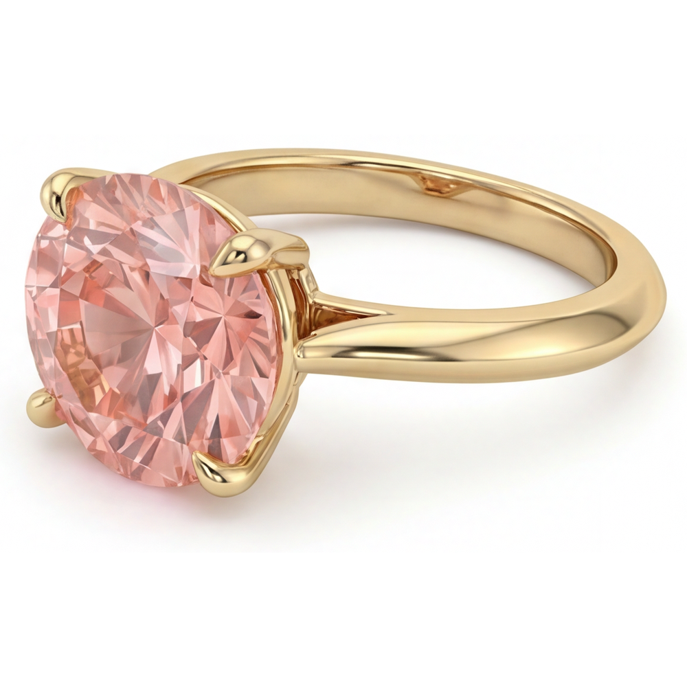 Padparadscha-Saphir-Ring 4 Karat im Labor gezüchtet runder Solitär 14 Karat Gelbgold