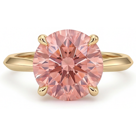 Padparadscha-Saphir-Ring 4 Karat im Labor gezüchtet runder Solitär 14 Karat Gelbgold