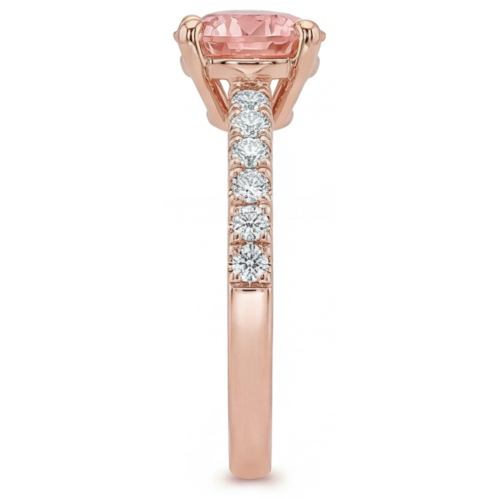 Padparadscha Verlobungsring 1,8 Karat Echter Runder Saphir Pavé 14 Karat Roségold