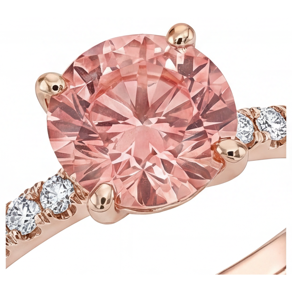 Padparadscha Verlobungsring 1,8 Karat Echter Runder Saphir Pavé 14 Karat Roségold
