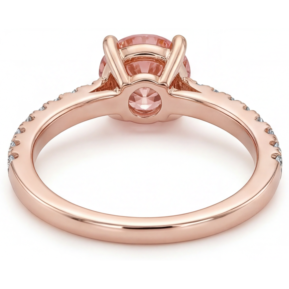 Padparadscha Verlobungsring 1,8 Karat Echter Runder Saphir Pavé 14 Karat Roségold
