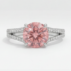 Pfirsich-Saphir Verlobungsring 2,6 Karat Natürlicher Runder Padparadscha Geteilte Ringschiene 14 Karat Weißgold