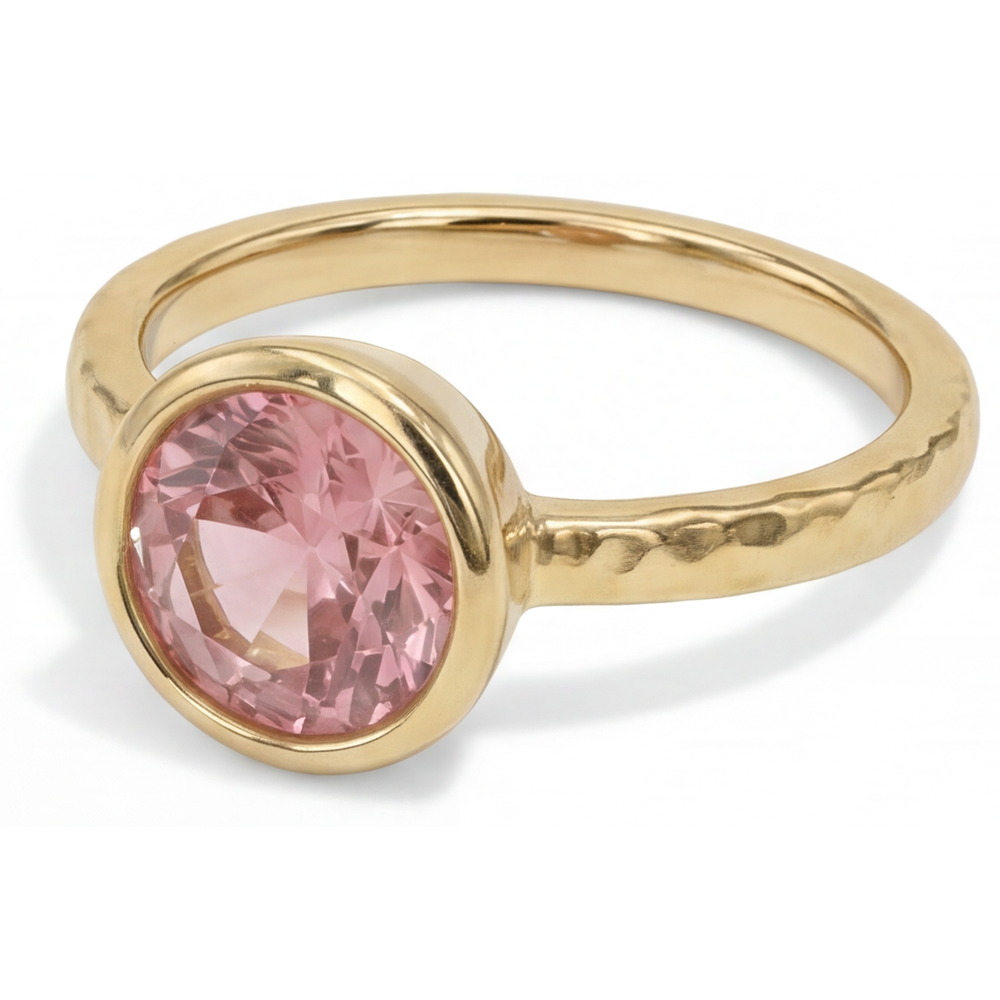 Padparadscha-Saphir Verlobungsring 2 Karat Echter Runder Solitär Lünette 14 Karat Gelbgold Luxus