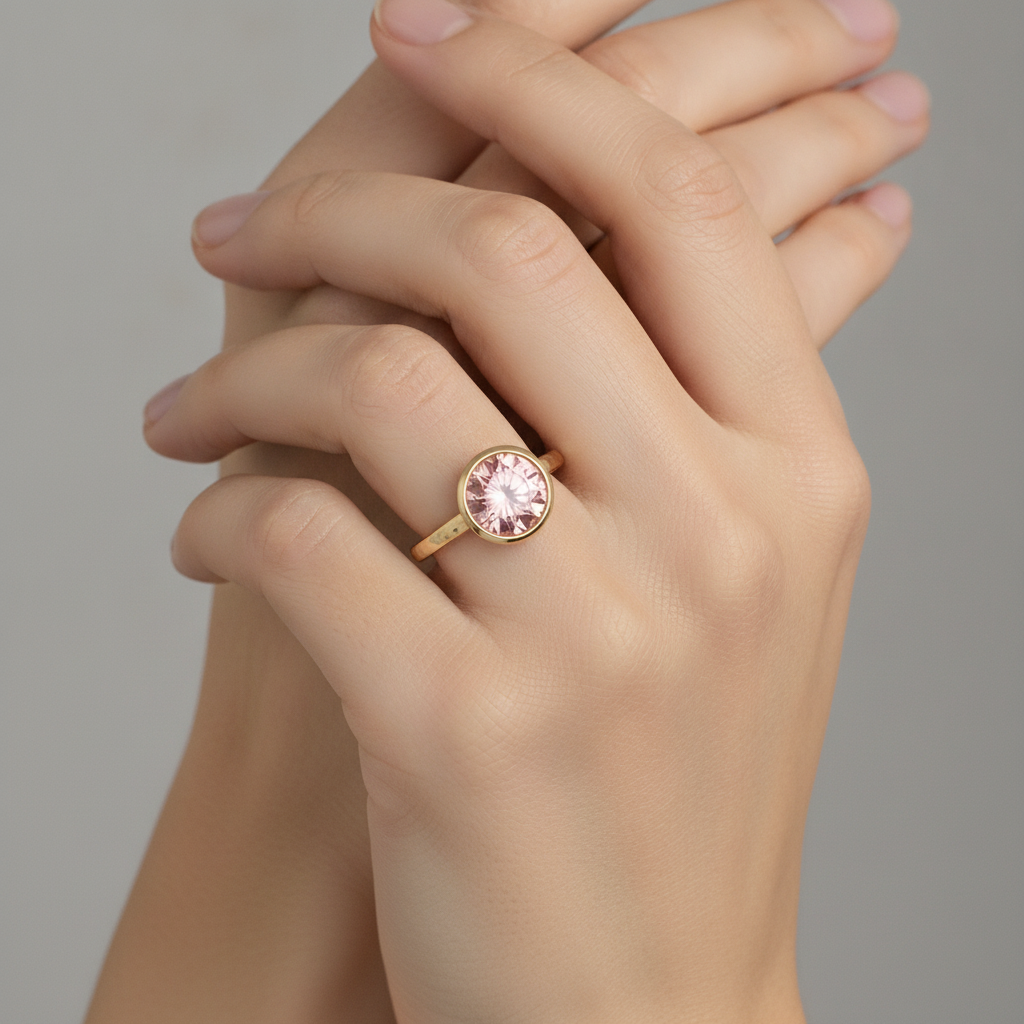 Padparadscha-Saphir Verlobungsring 2 Karat Echter Runder Solitär Lünette 14 Karat Gelbgold Luxus