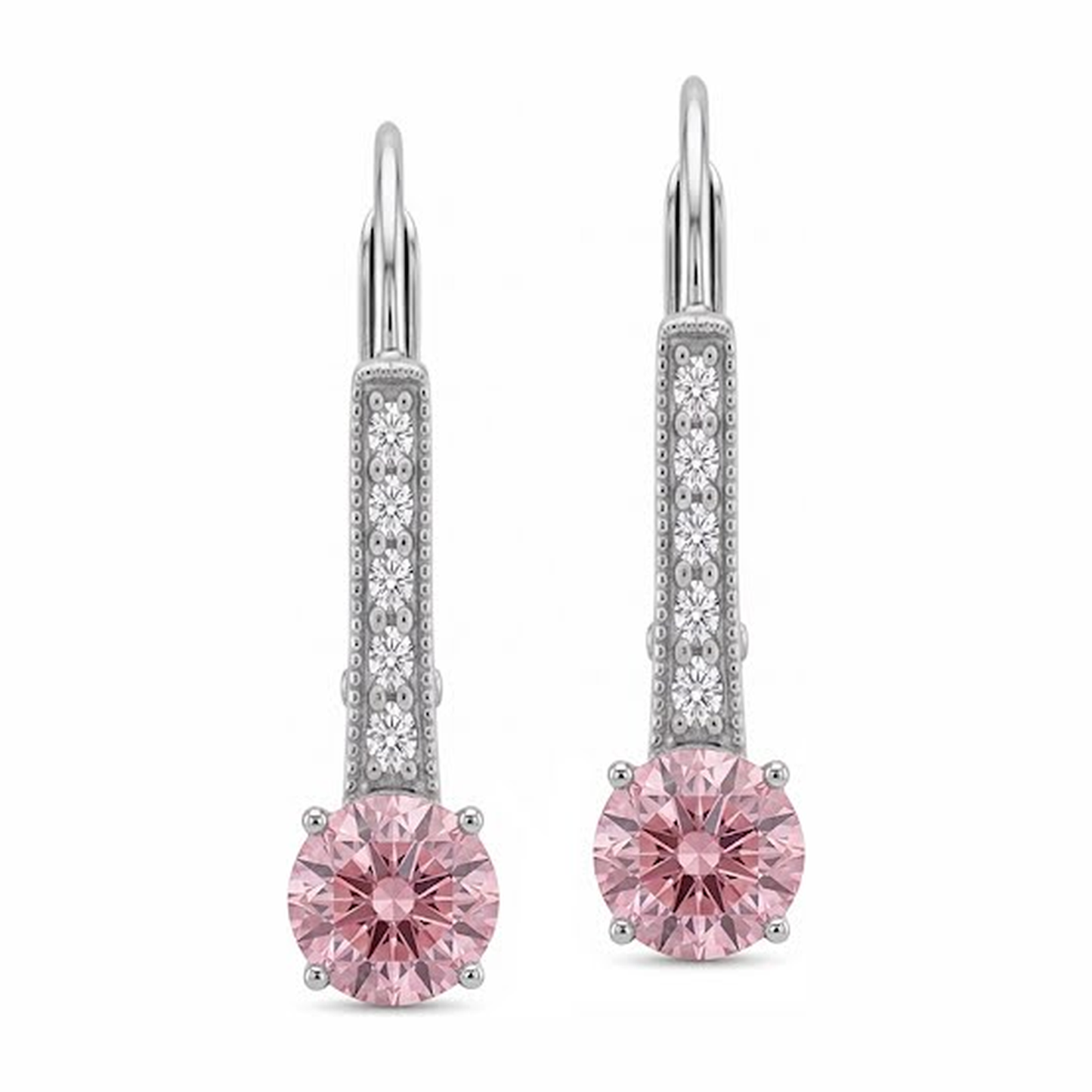 Rosa Diamant-Ohrringe 2,5 Karat im Labor gezüchtet rund Klappbrisur 14 Karat Weißgold