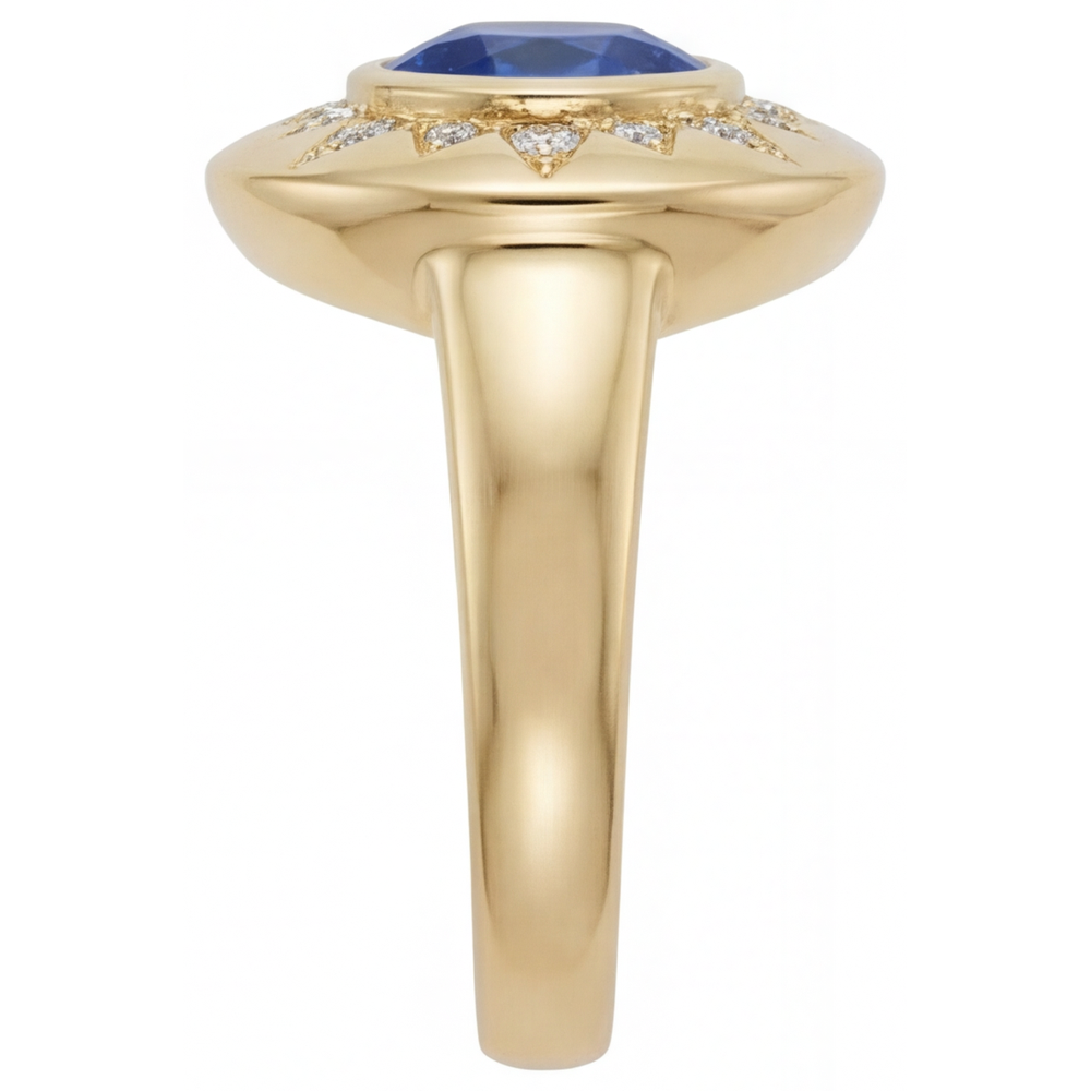 Rund-Brillant Royalblauer Saphir Ring in 14K Gelbgold – Seitenansicht
