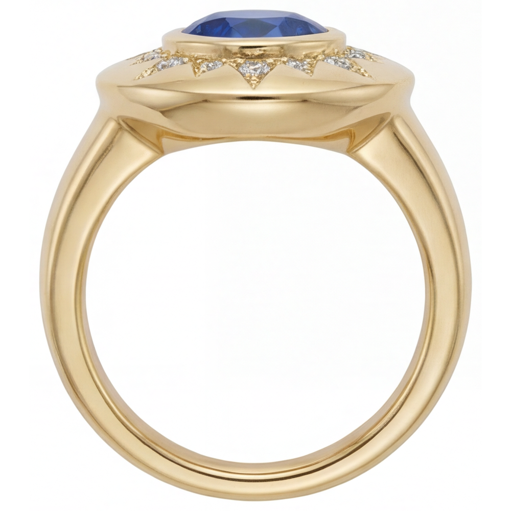 Authentischer Royalblauer Saphir Edelstein-Ring – Schrägansicht