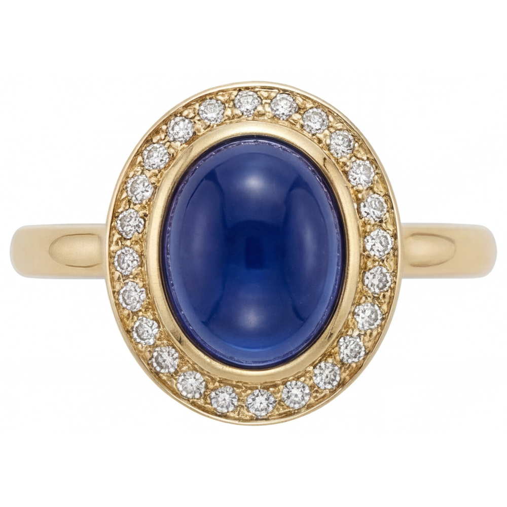 Royalblauer Saphir Edelstein-Ring 3,75-Karat 14 Karat Gelbgold – Frontansicht