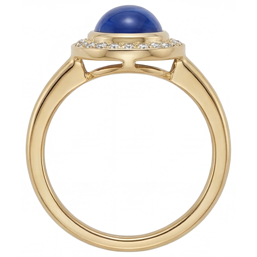 Edelstein-Ring 14 Karat Gelbgold mit Royalblauer Saphir – Profilansicht