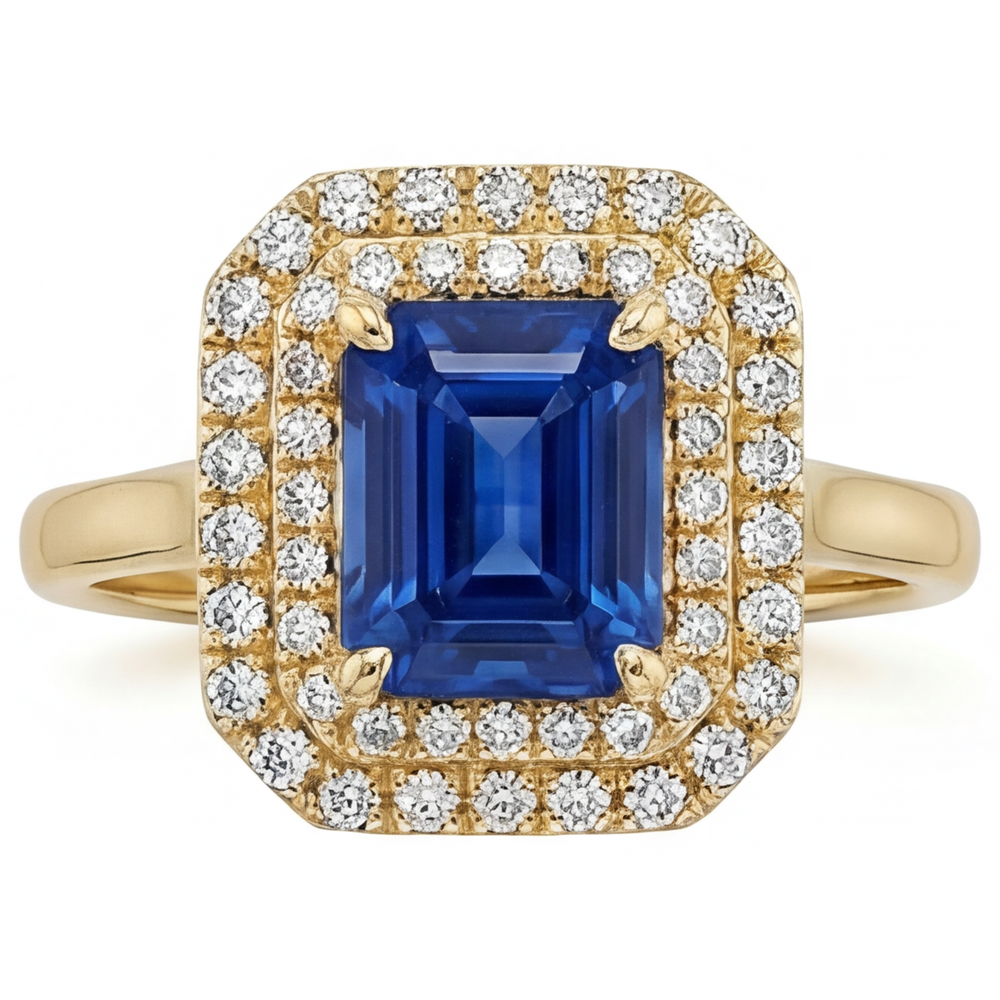 Royalblauer Saphir Edelstein-Ring 4-Karat 14K Gelbgold – Hauptansicht