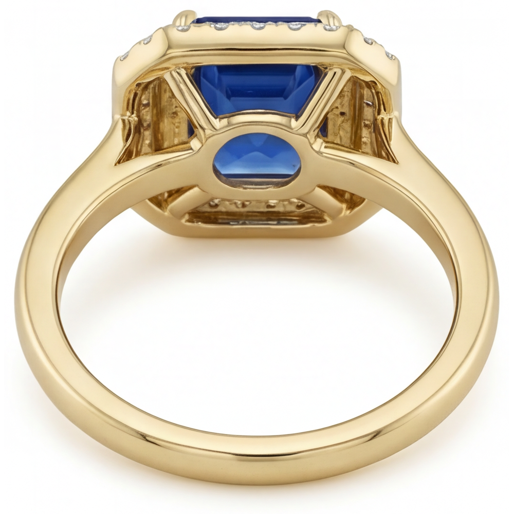 Natürlicher Royalblauer Saphir Edelstein-Ring 4 Karat 14K Gelbgold – Draufsicht