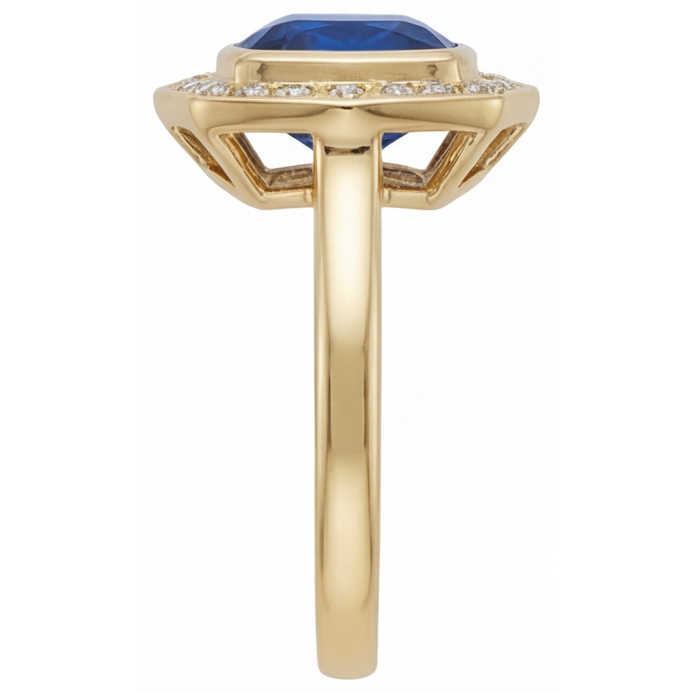 Echter Royalblauer Saphir Edelstein-Ring 5,75 Karat 14K Gelbgold – Schrägansicht