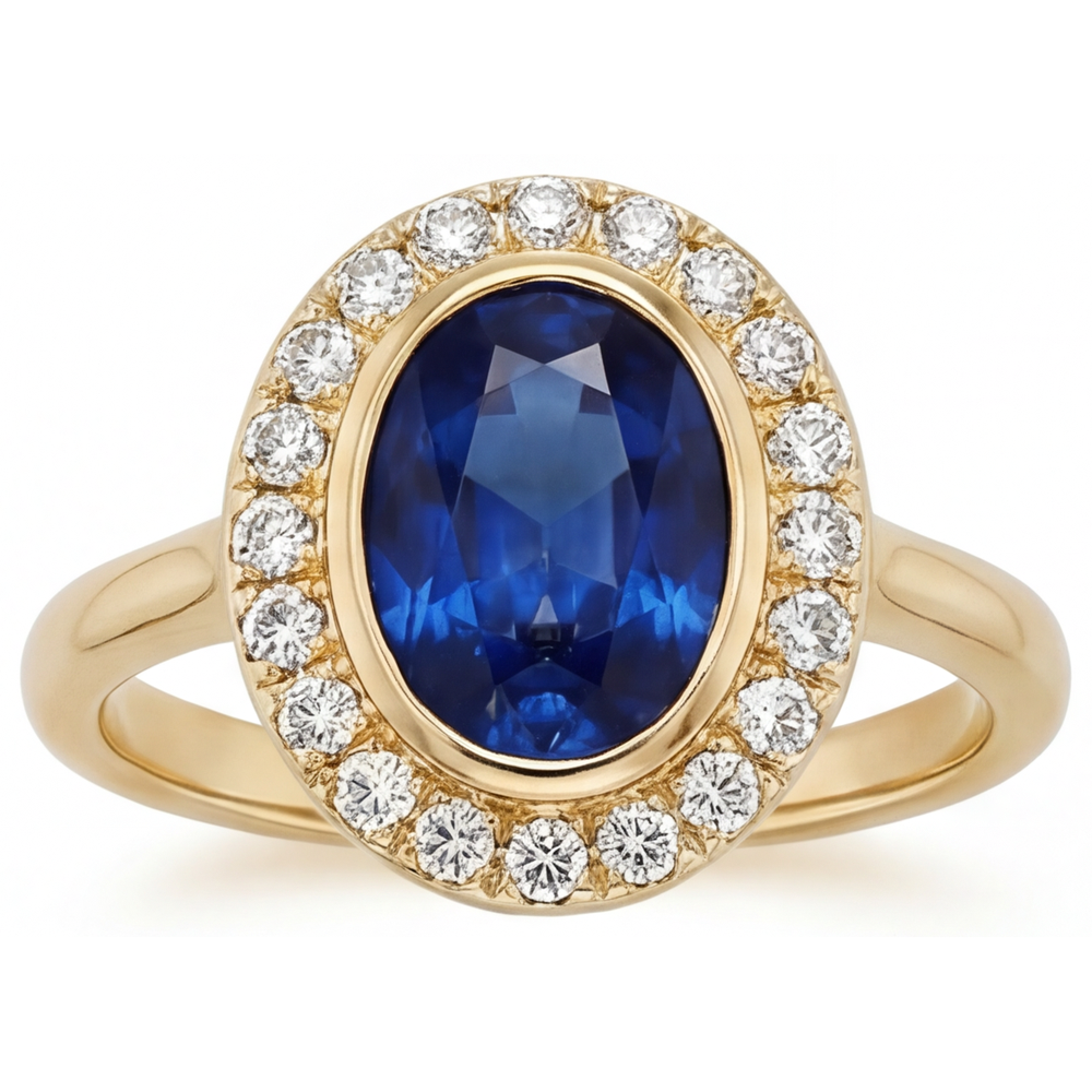 Oval-Schliff Royalblauer Saphir Ring in 14 Karat Gelbgold – Hauptansicht