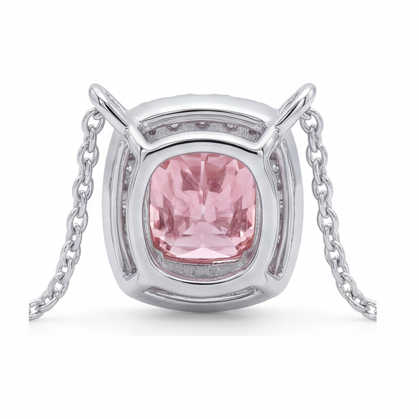 Halskette mit rosa Diamant 3,75 Karat im Labor gezüchtet Kissen-Halo-Anhänger 14 Karat Weißgold