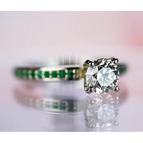 1.50 Karat Diamant Rund Smaragd Ring Weißgold 14K