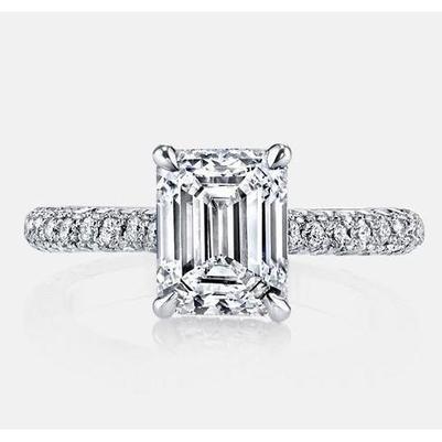 Funkelnder Smaragd-Echt Diamant-Solitärring Mit Akzenten 3.10 Karat