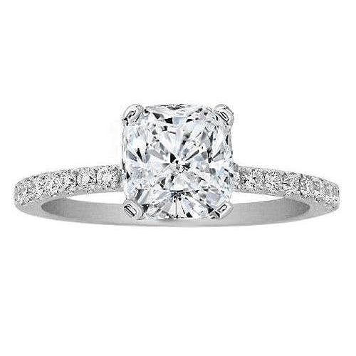 Pavé-Set im Kissenschliff Mit 3.51 Karat Echt Diamant-Solitärring Mit Akzenten