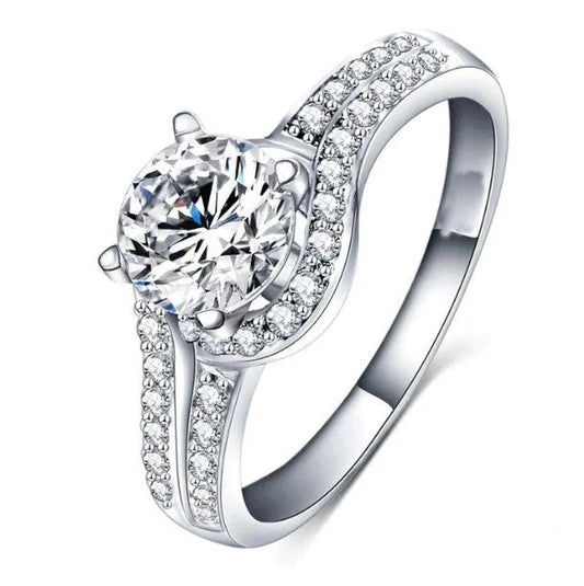 Runder Echt Diamantring Von 3,75 Karat Mit Akzenten Weißgold 14K