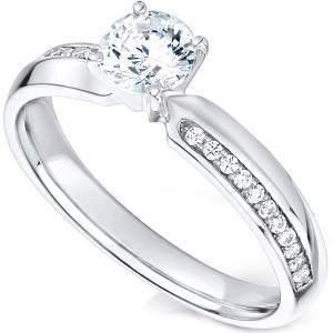 Weißgold 14K Solitaire Mit Akzent Echt Diamanten Ring 2.40 Karat Neu
