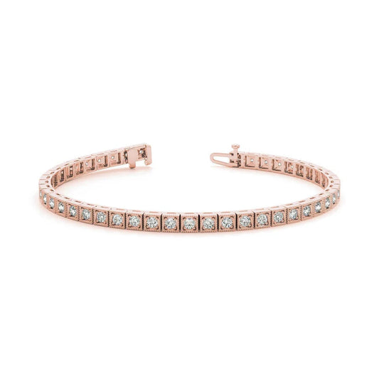 Funkelnde Echte Diamanten im Rundschliff Roségold 14K Milgrain Armband 4,40 Ct.