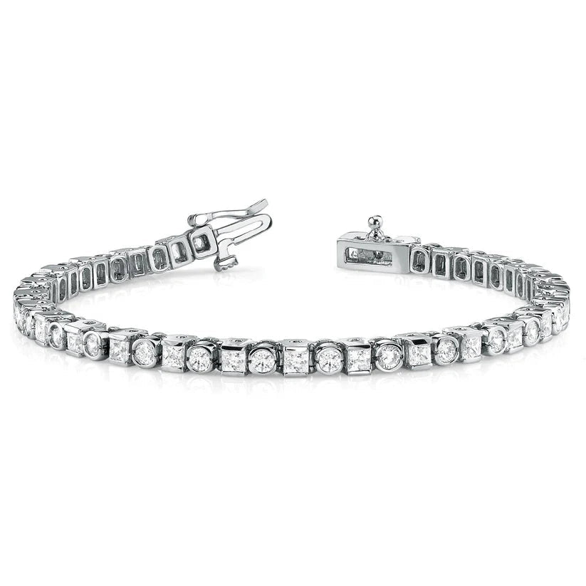 Wg 14K 7,80 Karat Prinzessin Und Rundschliff-Natürliche Diamanten-Tennis-Armband