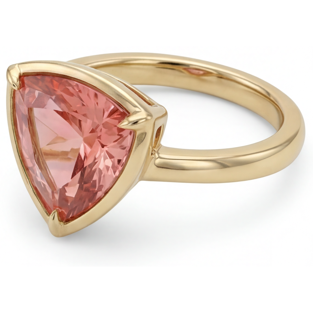 Natürlicher Padparadscha-Saphir-Ring 2,5 Karat Trillant-Solitär 14 Karat Gelbgold