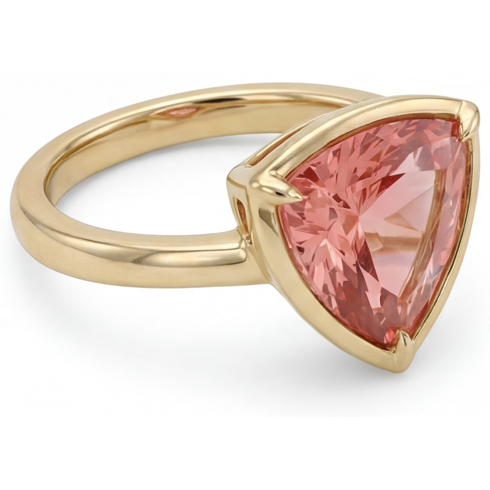 Natürlicher Padparadscha-Saphir-Ring 2,5 Karat Trillant-Solitär 14 Karat Gelbgold