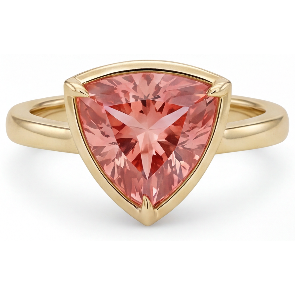 Natürlicher Padparadscha-Saphir-Ring 2,5 Karat Trillant-Solitär 14 Karat Gelbgold