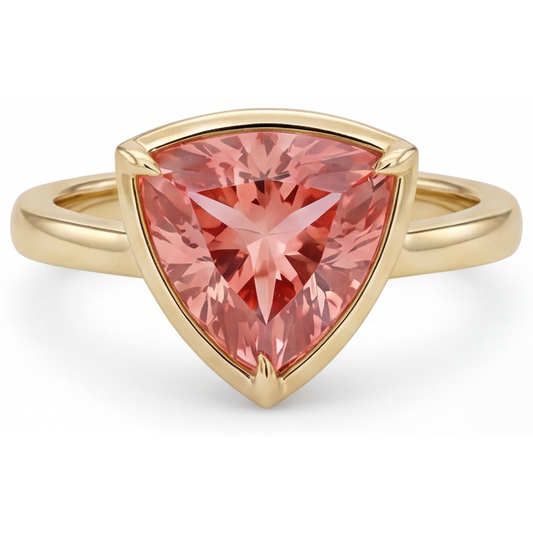 Natürlicher Padparadscha-Saphir-Ring 2,5 Karat Trillant-Solitär 14 Karat Gelbgold