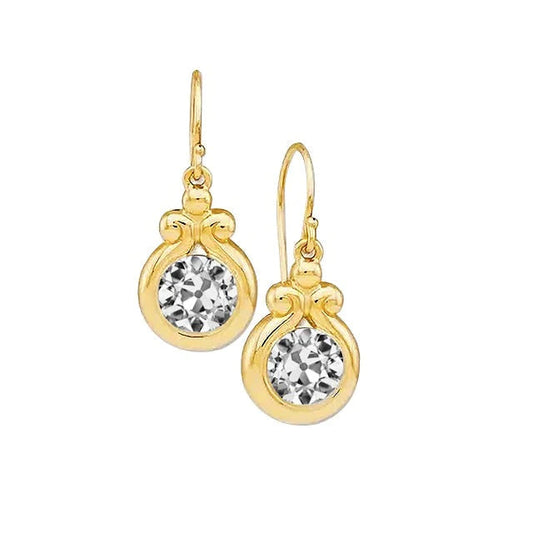 Natürliche Diamant-Ohrhänger Solitär Lünette Besetzt Rund Altschliff 1 Karat