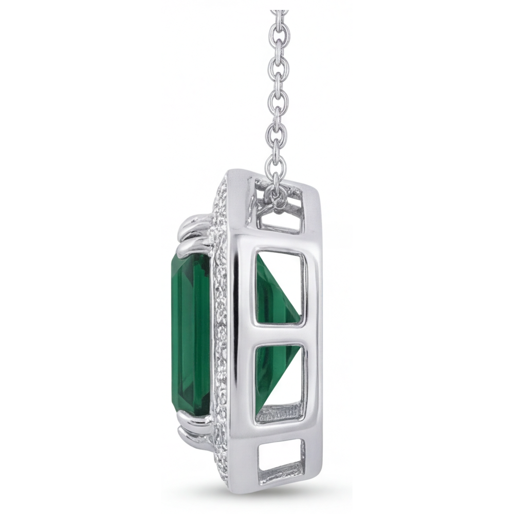 Turmalin Asscher-Schliff Edelstein-Anhänger in 14K Weißgold – Schrägansicht
