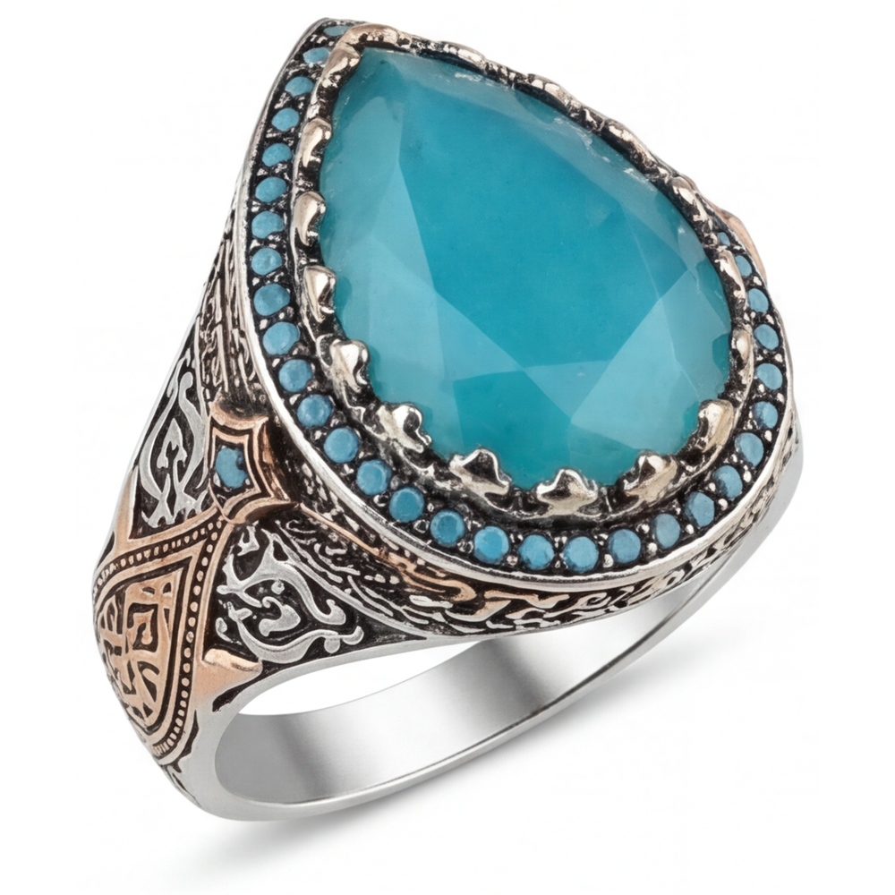 Handgemachter Turquoise Halo-Fassung Ring 8,5 Karat – Hauptansicht