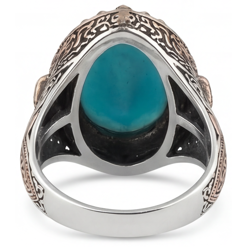 Echter Turquoise Halo-Fassung Ring 8,5 Karat 14 Karat Zweifarbig Gold – Draufsicht