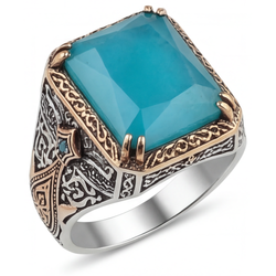 Brillanter Türkis Turquoise Halo-Ring – 5 Karat Zweifarbiges 14K