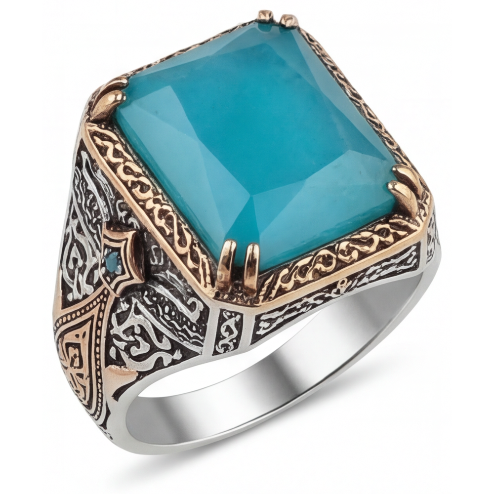Erdgewonnener Turquoise Halo-Ring – Hauptansicht