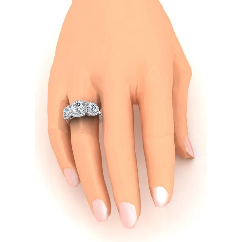 3 Stein Halo Kissen Natürliche Diamant Verlobung Ring Akzenten 6 Karat
