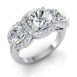 3 Stein Halo Kissen Natürliche Diamant Verlobung Ring Mit Akzenten 6 Karat