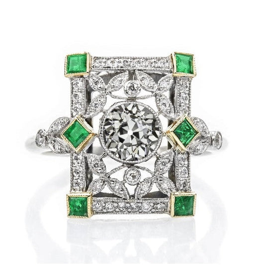Altschliff Art Deco Schmuck New Diamond Ring Princess Emerald