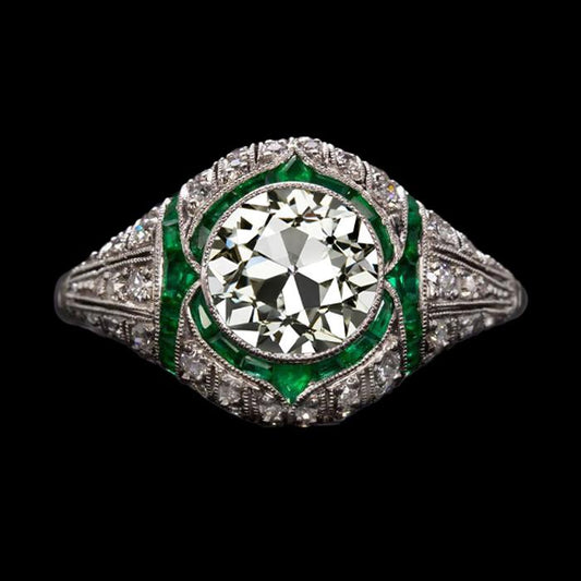 Antiker Stil Altschliff Diamantring Smaragd Schmuck 3,50 Karat
