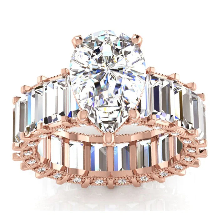 Birne & Baguette Echte Diamant Ring 