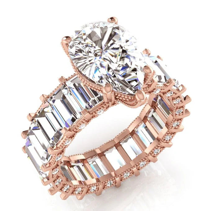 Birne & Baguette Echte Diamant Ring 9,50 Karat