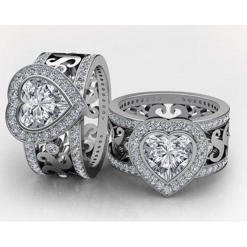 Funkelnder Fancy Echt Diamond Wide Ring im Herzschliff 6,35 Karat Weißgold 14K